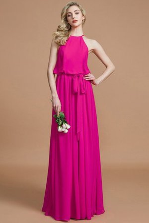 Neckholder A-Linie Chiffon Bodenlanges Brautjungfernkleid mit Gürtel - Bild 16