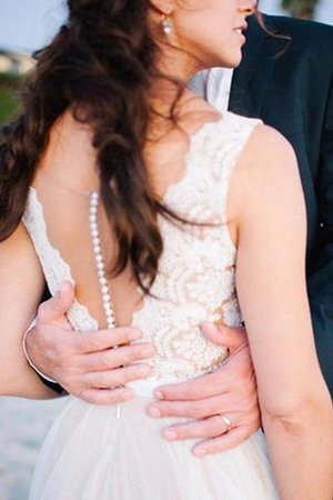Robe de mariée naturel a-ligne avec lacets manche nulle col u profond - Photo 4
