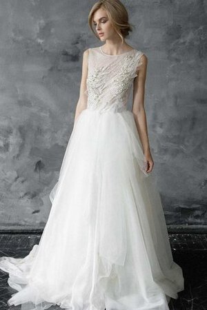Plissiertes Tüll Juwel Ausschnitt einfaches romantisches Brautkleid mit Knöpfen - Bild 1