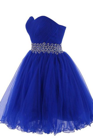 Abito Homecoming mini con Increspato con Perline Senza Maniche in Tulle Allacciato - Foto 2