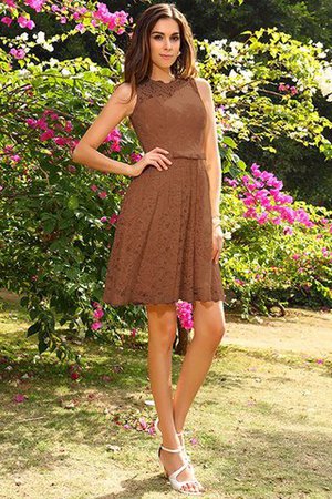 Robe demoiselle d'honneur courte naturel encolure ronde avec zip a-ligne - Photo 4