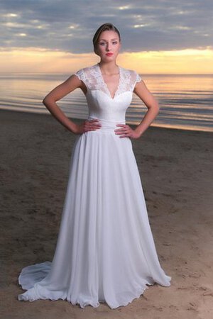 Moderno Vestido de Novia en Gasa de Playa de Escote en V de Fajas - Foto 4