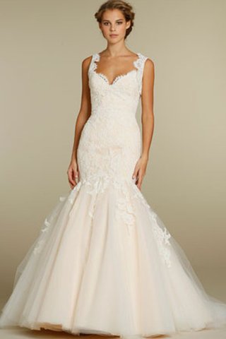 Vestido de Novia en Tul de Cola Barriba de Natural de Encaje Adorno de Sin mangas - Foto 2
