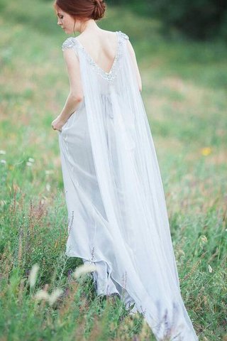Abito da Damigella Coda a strascico watteau Barchetta A-Line in Tulle con Perline Cappellino - Foto 2
