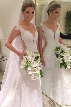 Ärmelloses Meerjungfrau V-Ausschnitt Normale Taille Luxus Brautkleid - Bild 1