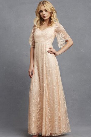 Robe demoiselle d'honneur romantique ligne a avec décoration dentelle manche nulle de col en v - Photo 1