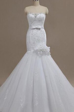 Spaghetti Träger Ärmelloses Meerjungfrau bodenlanges Brautkleid mit Bordüre mit Rüschen - Bild 1