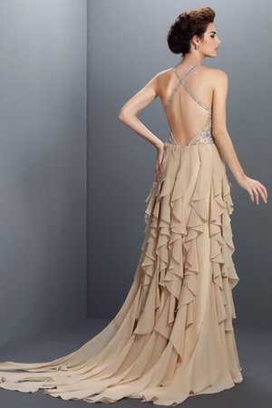 Prinzessin V-Ausschnitt Sweep Train Natürliche Taile Abendkleid mit Perlen - Bild 2
