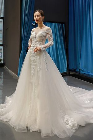 Robe de mariée avec manche longue encolure ronde élégant textile en tulle luxueux - Photo 9