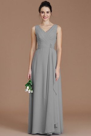 Gerüschtes V-Ausschnitt Bodenlanges Brautjungfernkleid aus Chiffon ohne Ärmeln - Bild 32