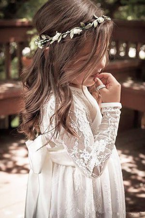 Abito da Cerimonia Bambini con Fiore A-Line con Maniche Lunghe in Pizzo Naturale - Foto 5