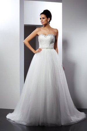 Robe de mariée longue distinguee de traîne mi-longue en tulle bretelles spaghetti - Photo 2