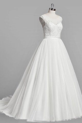 Robe de mariée naturel avec manche courte avec perle col u profond en tulle - Photo 2