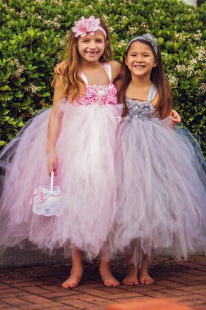 Robe de cortège enfant plissé longueur à cheville en tulle avec sans manches avec ruban - Photo 4