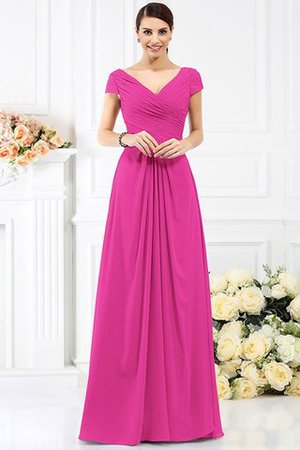 Chiffon Prinzessin Bodenlanges Brautjungfernkleid mit Kurzen Ärmeln mit Drapierung - Bild 11