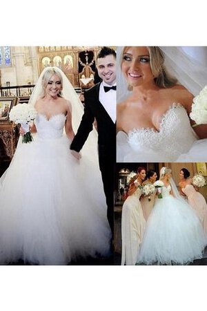 Robe de mariée naturel textile en tulle avec perle col en forme de cœur de traîne courte - Photo 1