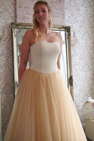Tüll Perlenbesetztes trägerlos A-Linie Ärmellos Brautkleid mit Rücken Schnürung - Bild 3