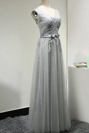 V-Ausschnitt Tüll ewiges kurze Ärmeln romantisches Brautjungfernkleid mit Gürtel - Bild 3
