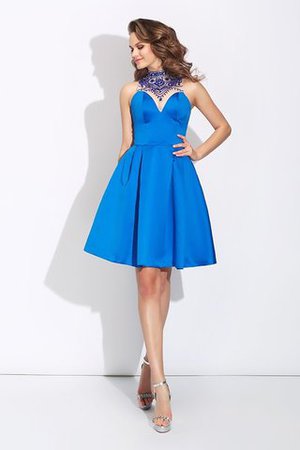 Perlenbesetztes A Linie Mini Ballkleid mit Reißverschluss ohne Ärmeln - Bild 3