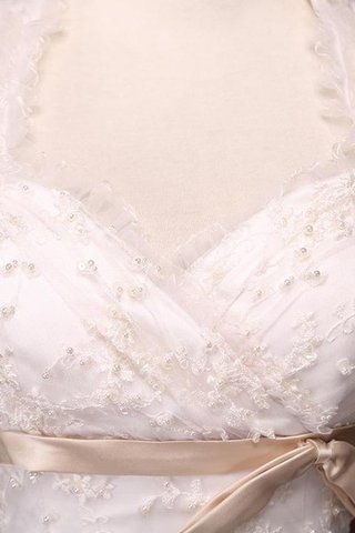 Robe de mariée avec perle longueur mollet en satin d'épaule asymétrique textile en tulle - Photo 2