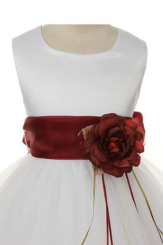 Tüll A-Linie Satin plissiertes knöchellanges Blumenmädchenkleid mit Blume - Bild 2