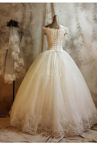 Kurze Ärmeln Spitze Duchesse-Linie Tüll romantisches Brautkleid mit Schmetterlingsknoten - Bild 2