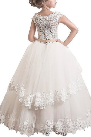 Abito da Cerimonia Bambini in Pizzo A Terra in Tulle Tondo con Fiore - Foto 2