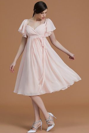 Vestido de Dama de Honor de Natural de Hasta la Rodilla de Manga corta de Cremallera - Foto 4