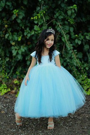A-Line kurze Ärmeln Tüll plissiertes knöchellanges Blumenmädchenkleid mit Empire Taille - Bild 2
