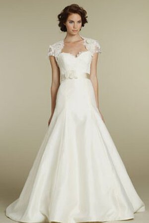 Robe de mariée naturel avec manche épeules enveloppants de traîne courte en satin ceinture - Photo 1