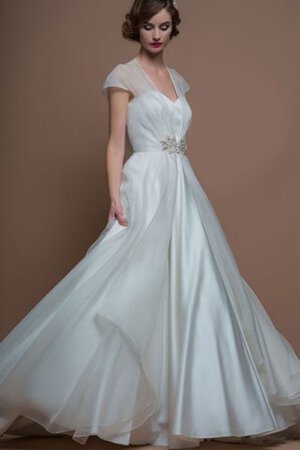 A-Linie Sweep Zug langes bodenlanges Brautkleid mit gekappten Ärmeln - Bild 3