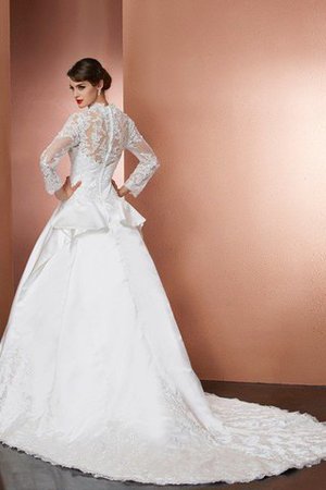 Robe de mariée luxueux longue avec manche longue de col en v decoration en fleur - Photo 2