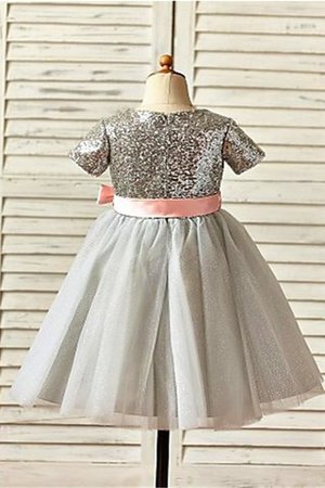 Kurze Ärmeln Reißverschluss Paillettenbesetztes Prinzessin Wadenlanges Blumenmädchenkleid - Bild 3