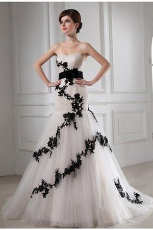 Robe de mariée en satin en tulle col en forme de cœur cordon manche nulle - Photo 1