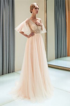 Robe de bal en tulle en 1/2 manche délicat avec zip naturel - Photo 3