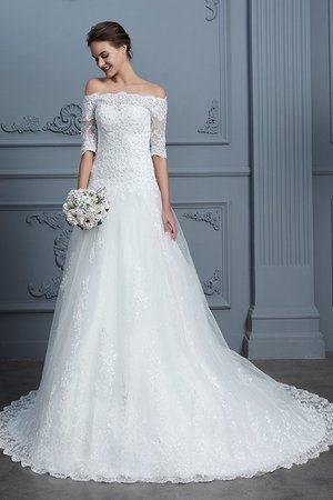 Robe de mariée d'epaule ajourée frappant en 1/2 manche balancement romantique - Photo 5