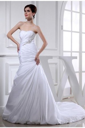 Abito da Sposa in Taffeta Semplice Senza Spalline con Applique con Perline - Foto 1