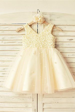 Abito da Cerimonia Bambini con Perla Naturale Principessa Senza Maniche A-Line - Foto 2