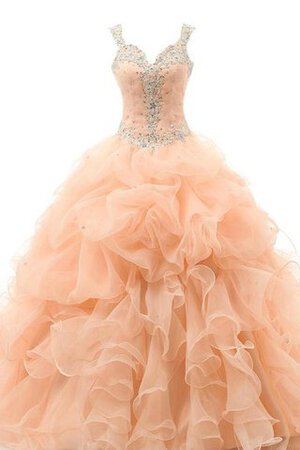 Chiffon Herz-Ausschnitt bodenlanges Quinceanera Kleid mit Applike mit Rüschen - Bild 1