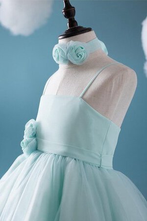 Tüll plissiertes mini wadenlanges Blumenmädchenkleid mit Spaghettiträger mit Gürtel - Bild 5