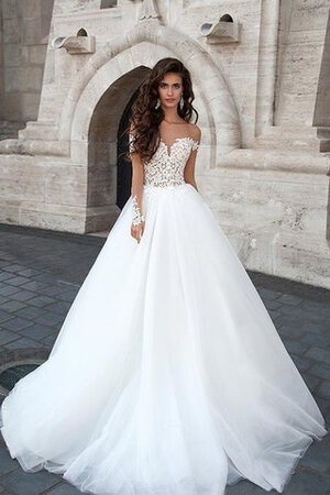 Robe de mariée elégant avec manche longue appliques col en v foncé col en forme de cœur - Photo 1
