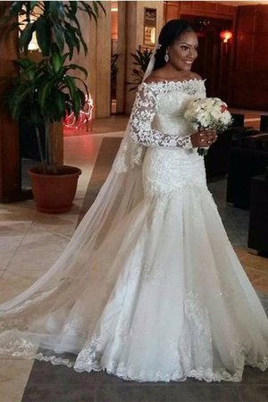 Elegante Vestido de Novia en Tul de Hasta el suelo de Manga larga de Encaje Adorno - Foto 1