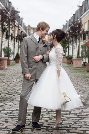 Robe de mariée modeste a-ligne brodé avec nœud en tulle - Photo 2