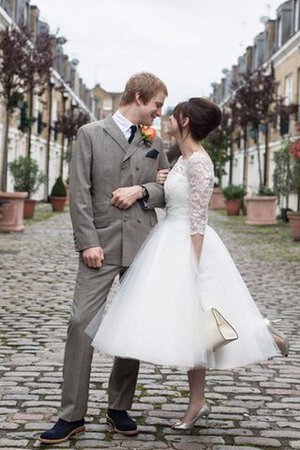 Romántico Vestido de Novia de La mitad de manga de Hasta la Rodilla de Bordado - Foto 2