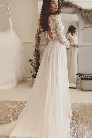 V-Ausschnitt Chiffon Ärmellos luxus langes Brautkleid mit Bordüre - Bild 2