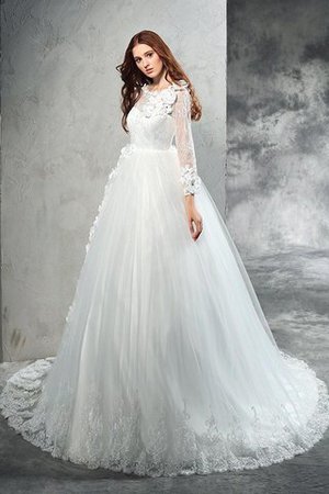 Robe de mariée longue avec manche longue avec fleurs avec zip de mode de bal - Photo 4