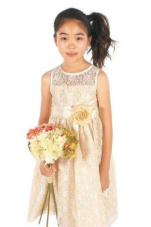 Abito da Cerimonia Bambini con Fiore Senza Maniche con Fusciacca in pizzo A-Line - Foto 1