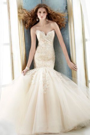 Vestido de Novia en Tul de Cola Barriba de Natural de Encaje Adorno de Sin mangas - Foto 1