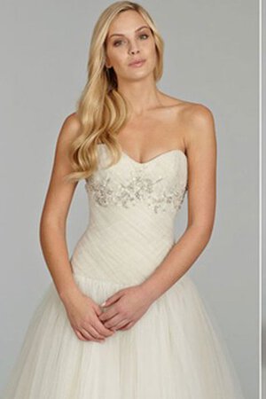 Abito da Sposa con Criss-cross Ball Gown in Tulle con Cristino con Piega Senza Maniche - Foto 2