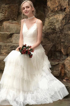 Funkelnd Garten Strand Sittsames Brautkleid mit Mehrschichtigen Rüsche - Bild 7